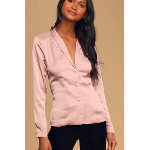 NWT Lulus Pink What a Woman Mauve Satin Button-Up Top XS